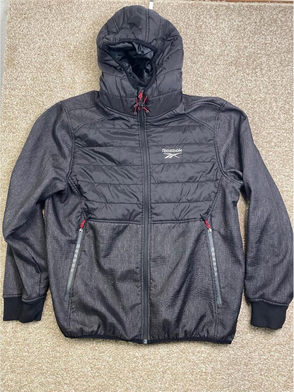 Reebok Mens Sz L Padded Jacket Mixed Media Hybrid Softshell Jacket Black‎